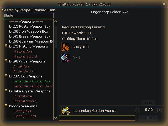 Crafting System Window